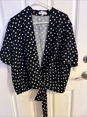 Gibson Latimer Black and White Polka Dot Tie-Front Blouse